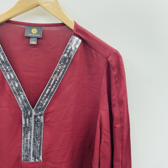 JM Collection Womens Plus Size 1X Sequined-Neck 3/4-Sleeve Top in Dark Rust 1679 - Picture 3 of 7